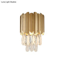 GobekUsa Modern Gold/Smoke Grey Round Wall Mount Lighting with Clear Crystal Teardrop - 2 Bulb Wall Lamp