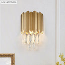 GobekUsa Modern Gold/Smoke Grey Round Wall Mount Lighting with Clear Crystal Teardrop - 2 Bulb Wall Lamp