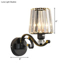 GobekUsa Modern Clear Glass Conic Wall Lamp - 1/2-Bulb Black Sconce Lighting with Crystal Decor