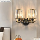 GobekUsa Modern Clear Glass Conic Wall Lamp - 1/2-Bulb Black Sconce Lighting with Crystal Decor