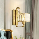 GobekUsa Modern Black/Gold Wall Sconce with Crystal Shade - Indoor Cubic Light Fixture