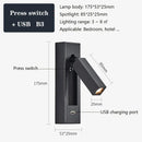 GobekUsa Black Brass Wall Sconce with USB Port and Switch, 3W Spotlight for Bedroom