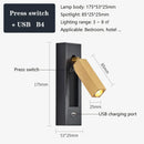 GobekUsa Black Brass Wall Sconce with USB Port and Switch, 3W Spotlight for Bedroom