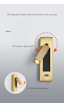 GobekUsa Black Brass Wall Sconce with USB Port and Switch, 3W Spotlight for Bedroom