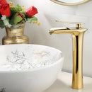 GobekUsa Gold Waterfall Bathroom Basin Faucet, White Mixer Tap Hot Cold Sink Plugin