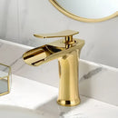 GobekUsa Gold Waterfall Bathroom Basin Faucet, White Mixer Tap Hot Cold Sink Plugin