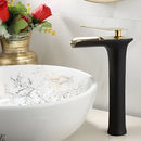 GobekUsa Gold Waterfall Bathroom Basin Faucet, White Mixer Tap Hot Cold Sink Plugin