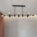 GobekUsa Modern Black Hanging Chandelier: Restaurant Exposed Bulb Island Light, 6/8 Lights, Metallic Finish