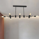 GobekUsa Modern Black Hanging Chandelier: Restaurant Exposed Bulb Island Light, 6/8 Lights, Metallic Finish