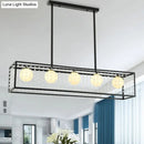 GobekUsa Modern 5-Head Black Island Light with White Glass and Crystal Shade
