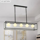 GobekUsa Modern 5-Head Black Island Light with White Glass and Crystal Shade