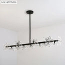 GobekUsa Iron Black Linear 19-Head Suspension Lamp: Modern Island Pendant Light with Crystal Bead Flower Decor