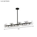 GobekUsa Iron Black Linear 19-Head Suspension Lamp: Modern Island Pendant Light with Crystal Bead Flower Decor