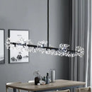 GobekUsa Iron Black Linear 19-Head Suspension Lamp: Modern Island Pendant Light with Crystal Bead Flower Decor