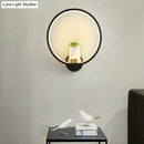GobekUsa Contemporary Black Wall Mount Ring Light with LED Warm-Light and Potted Plant Sconce Fixture