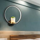 GobekUsa Contemporary Black Wall Mount Ring Light with LED Warm-Light and Potted Plant Sconce Fixture
