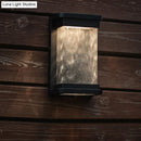 GobekUsa Modern Black LED Outdoor Wall Sconce with Rippled Glass in Rectangle Design