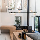 GobekUsa Modern Minimalism Black Linear 6-Light Island Pendant Lighting with Sphere Glass Shade for Living Room.