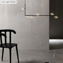 GobekUsa Modern Minimalism Black Linear 6-Light Island Pendant Lighting with Sphere Glass Shade for Living Room.
