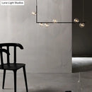 GobekUsa Modern Minimalism Black Linear 6-Light Island Pendant Lighting with Sphere Glass Shade for Living Room.