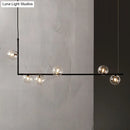 GobekUsa Modern Minimalism Black Linear 6-Light Island Pendant Lighting with Sphere Glass Shade for Living Room.