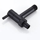 Modern black matte bathroom corner faucet with hose connector by Decorbites