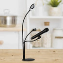 GobekUsa Contemporary Metal Circular Vanity Light with USB LED Fill Lighting and Mobile Phone Support - Sleek Black Finish