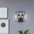 GobekUsa Modern Metal Frame Black Wall Sconce with Crystal Droplets - Half-Cylinder Design, 2 Heads