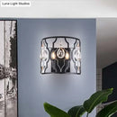 GobekUsa Modern Metal Frame Black Wall Sconce with Crystal Droplets - Half-Cylinder Design, 2 Heads