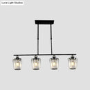 GobekUsa Modern Black Metal Island Chandelier with Cylindrical Crystal Shade - 3/4 Heads