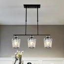 GobekUsa Modern Black Metal Island Chandelier with Cylindrical Crystal Shade - 3/4 Heads