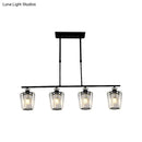 GobekUsa Modern Black Metal Island Chandelier with Cylindrical Crystal Shade - 3/4 Heads