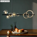 GobekUsa Modern 5-Light Black Metal Pendant Lighting with Spherical Glass for Dining Table