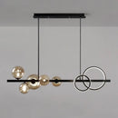 GobekUsa Modern 5-Light Black Metal Pendant Lighting with Spherical Glass for Dining Table