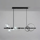 GobekUsa Modern 5-Light Black Metal Pendant Lighting with Spherical Glass for Dining Table