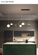 GobekUsa Karen's 6 Light Modern Black Metal Spherical Glass Island Pendant Lighting for Dining Room