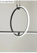GobekUsa Modern Black Metal Stick and Ring LED Pendant Lamp for Dining Room Island