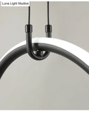 GobekUsa Modern Black Metal Stick and Ring LED Pendant Lamp for Dining Room Island