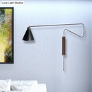 GobekUsa Metal Wall Lamp with Long Curved Arm & Rotatable Cone Shade - Antique Coffee/Black/Gold Finish - Ideal for Living Room