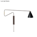 GobekUsa Metal Wall Lamp with Long Curved Arm & Rotatable Cone Shade - Antique Coffee/Black/Gold Finish - Ideal for Living Room