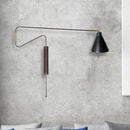 GobekUsa Metal Wall Lamp with Long Curved Arm & Rotatable Cone Shade - Antique Coffee/Black/Gold Finish - Ideal for Living Room