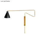 GobekUsa Metal Wall Lamp with Long Curved Arm & Rotatable Cone Shade - Antique Coffee/Black/Gold Finish - Ideal for Living Room