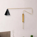 GobekUsa Metal Wall Lamp with Long Curved Arm & Rotatable Cone Shade - Antique Coffee/Black/Gold Finish - Ideal for Living Room
