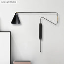 GobekUsa Metal Wall Lamp with Long Curved Arm & Rotatable Cone Shade - Antique Coffee/Black/Gold Finish - Ideal for Living Room