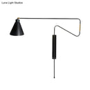 GobekUsa Metal Wall Lamp with Long Curved Arm & Rotatable Cone Shade - Antique Coffee/Black/Gold Finish - Ideal for Living Room