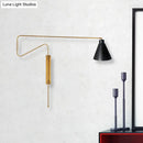 GobekUsa Metal Wall Lamp with Long Curved Arm & Rotatable Cone Shade - Antique Coffee/Black/Gold Finish - Ideal for Living Room