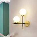 GobekUsa Modern Mini Globe Milk Glass Wall Sconce - 2-Light Black Fixture for Foyer