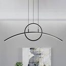 GobekUsa Modern Black Aluminum Arch Chandelier: LED Island Lamp with Ringed Design