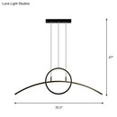 GobekUsa Modern Black Aluminum Arch Chandelier: LED Island Lamp with Ringed Design