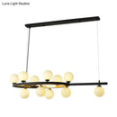 GobekUsa Black Oval Hanging Light Fixture - Nordic Style with 11 Metal Heads and Opal Glass Shade